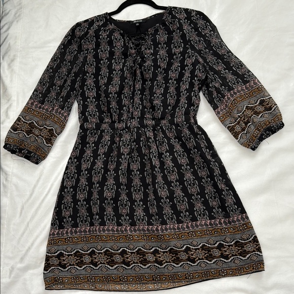 MADEWELL SIZE 6 Bohemian Long Sleeve midi Black and Brown Patterned Dress - Picture 5 of 14